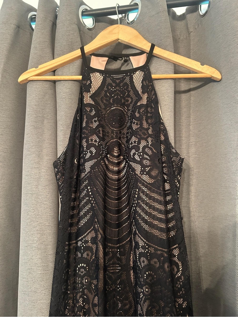 Morgan & Co. Black Lace Maxi Dress with Nude Underlay - Picture 3 of 4